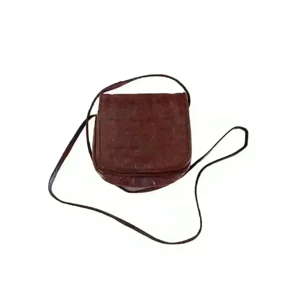Bass Burgundy Crossbody Bag, Embossed Leather Southwest Symbol Designs - Picture 1 of 5